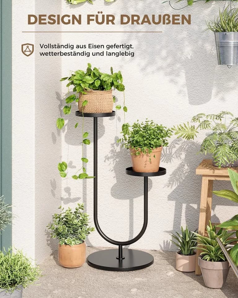 Bamworld Blumenständer Metall Pflanzständer 2-stufig Schwarz - Bild 4