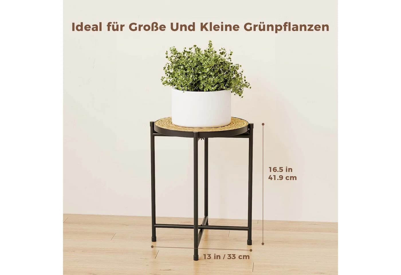 Bamworld Blumenständer Metall-Pflanzenständer mit geflochtenem Tablett
