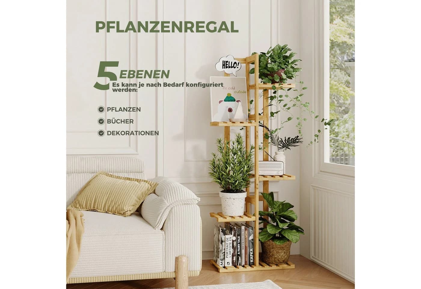 Bamworld 5-stöckiger Blumenständer aus Bambus Natur - Bild 5