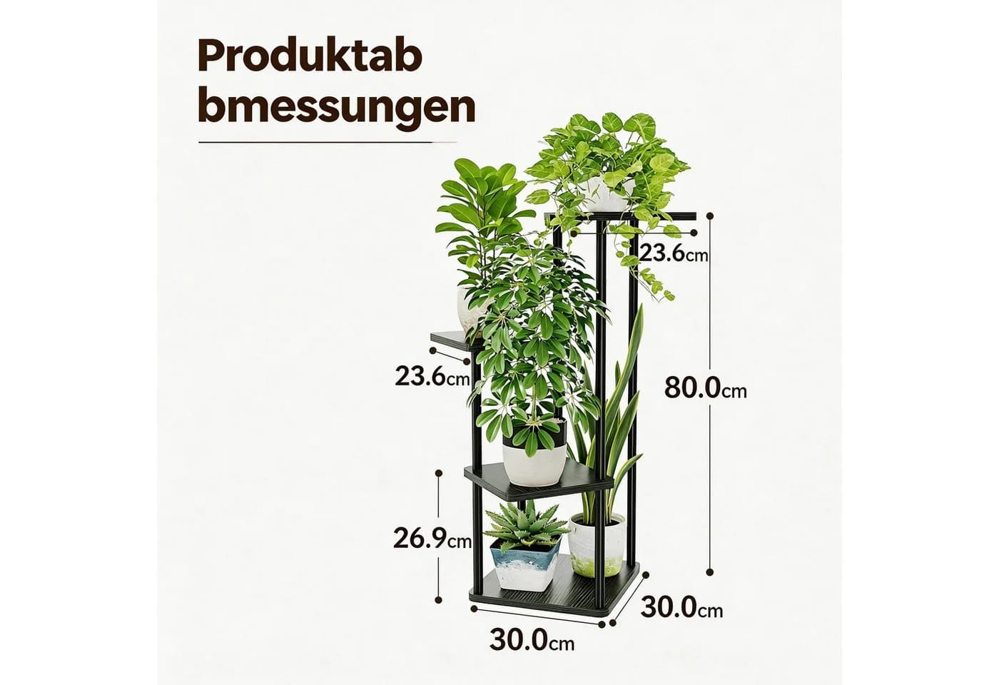 Bamworld Blumenständer 4-stöckig Schwarz Metall Holz