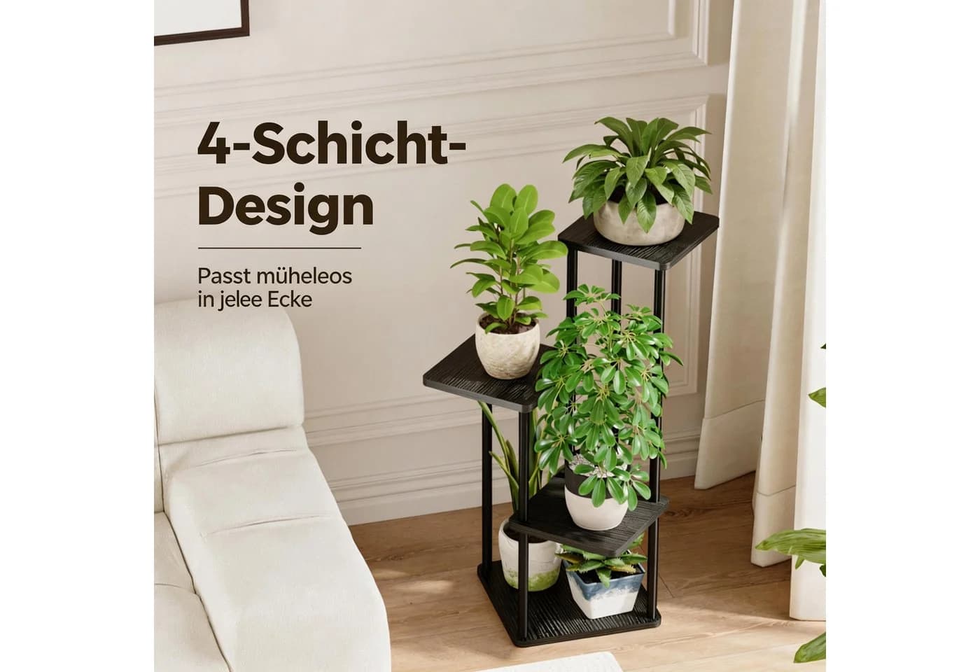 Bamworld Blumenständer 4-stöckig Schwarz Metall Holz - Bild 3