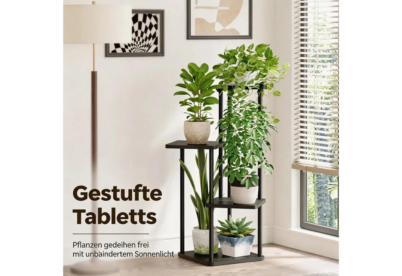 Bamworld Blumenständer 4-stöckig Schwarz Metall Holz - Bild 4