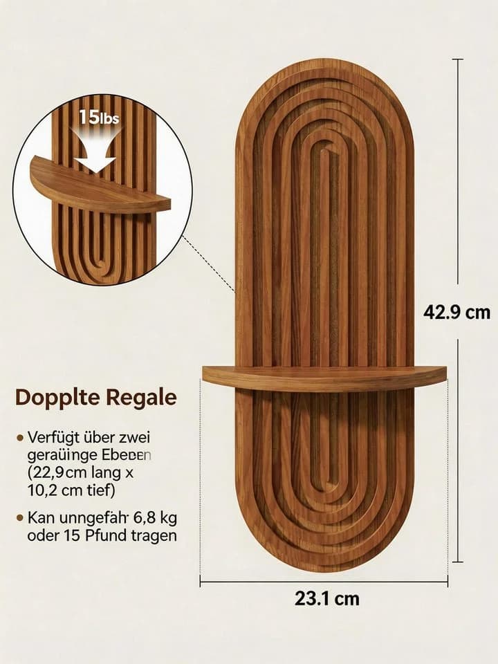 Bamworld Deko-Wandregal 2-stufiges Holz-Wandregal im Boho-Stil