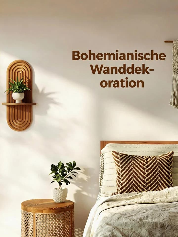 Bamworld Deko-Wandregal 2-stufiges Holz-Wandregal im Boho-Stil - Bild 4