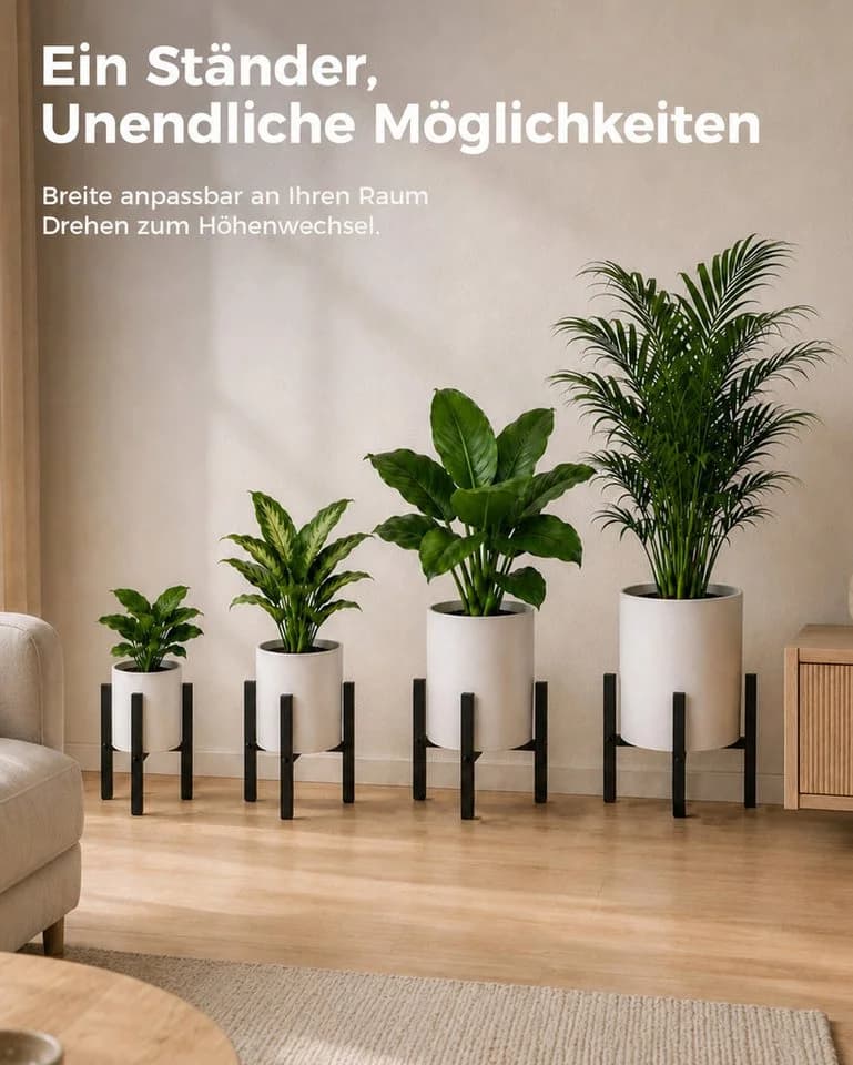 Bamworld Verstellbarer Blumenständer Schwarz Wasserfest Metall - Bild 4
