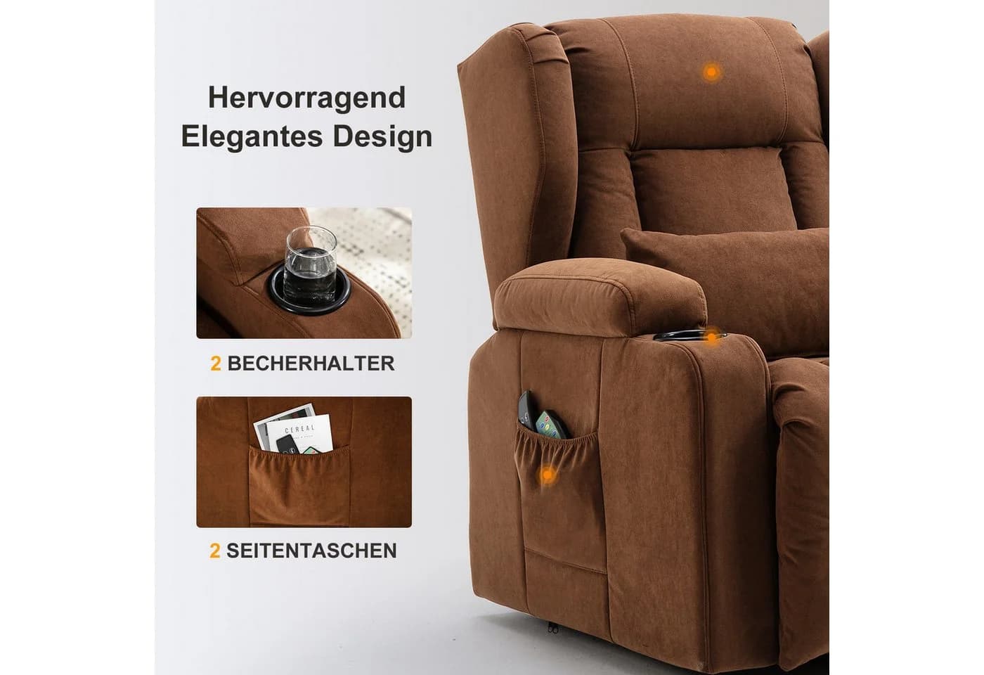COMHOMA Relaxsessel mit Aufstehhilfe und Massagefunktion Braun