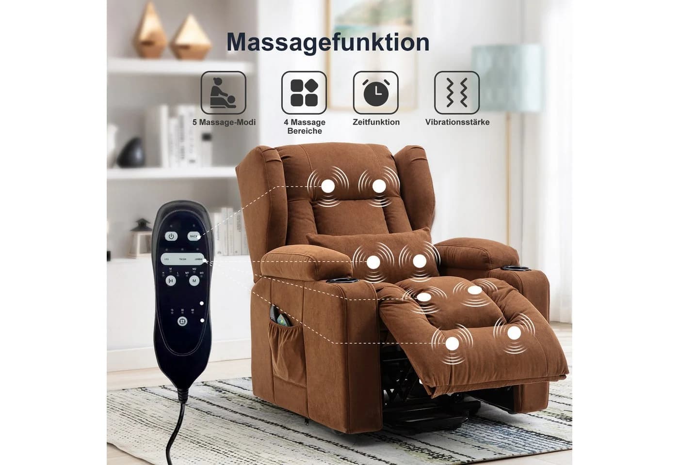 COMHOMA Relaxsessel mit Aufstehhilfe und Massagefunktion Braun - Bild 3