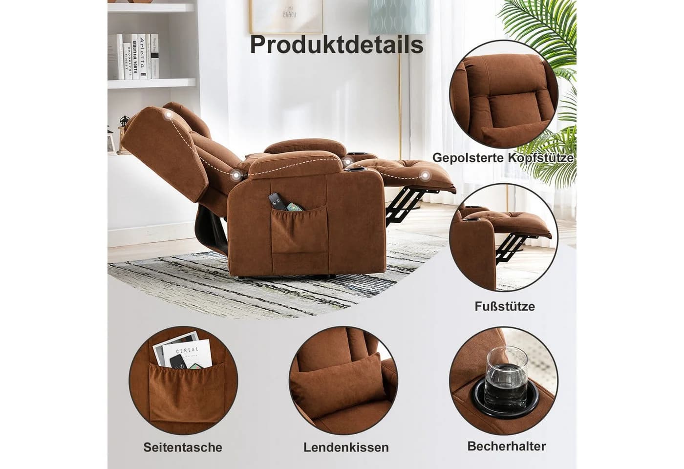 COMHOMA Relaxsessel mit Aufstehhilfe und Massagefunktion Braun - Bild 4