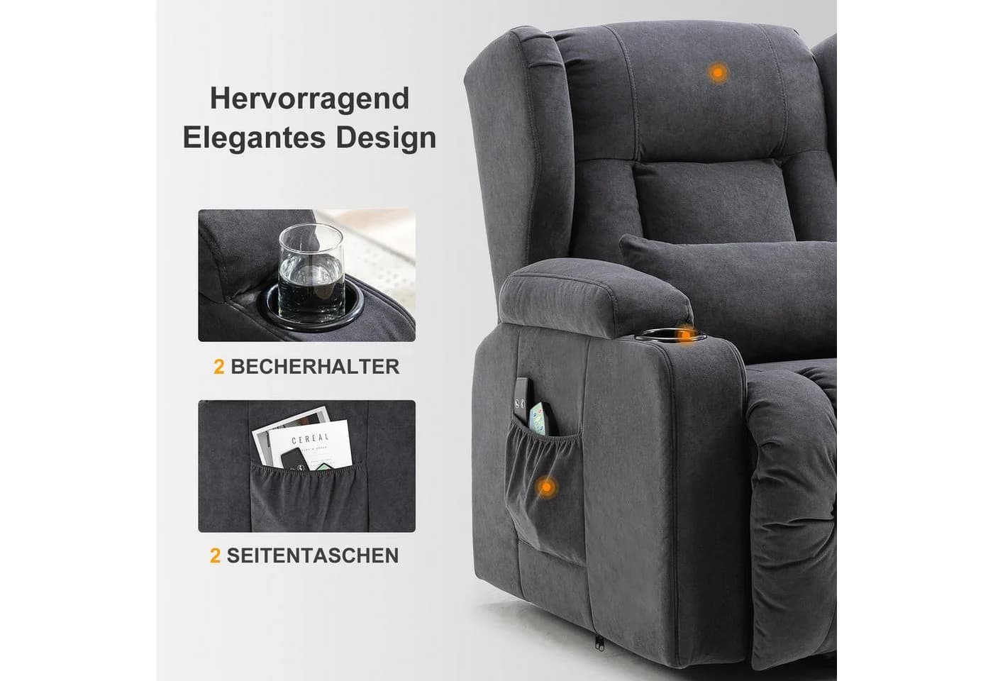COMHOMA Relaxsessel Aufstehhilfe Massagesessel Stoff
