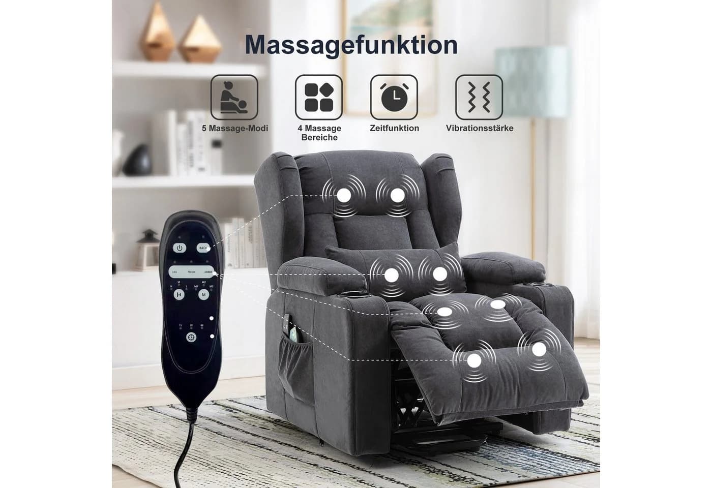 COMHOMA Relaxsessel Aufstehhilfe Massagesessel Stoff - Bild 3