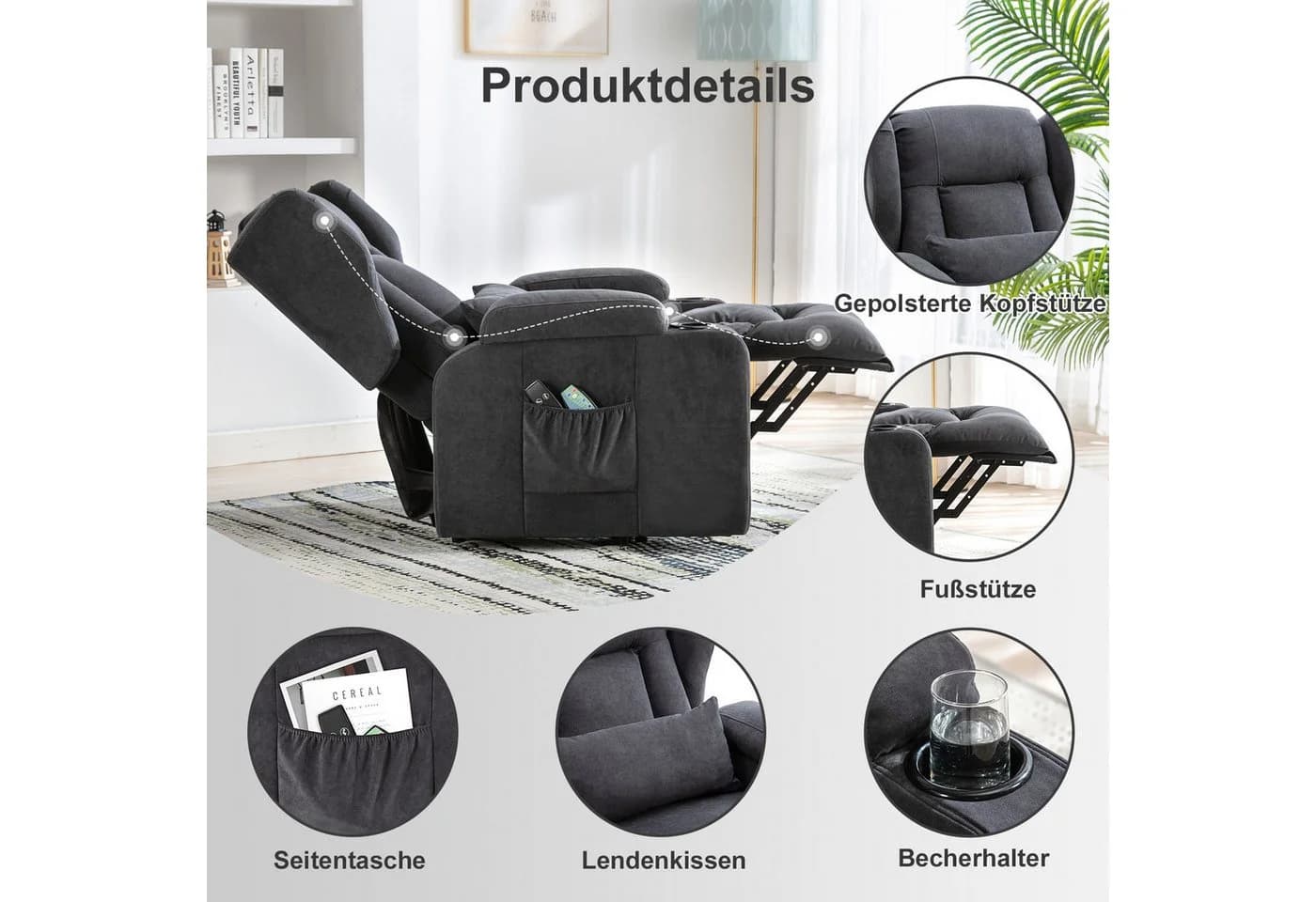 COMHOMA Relaxsessel Aufstehhilfe Massagesessel Stoff - Bild 4