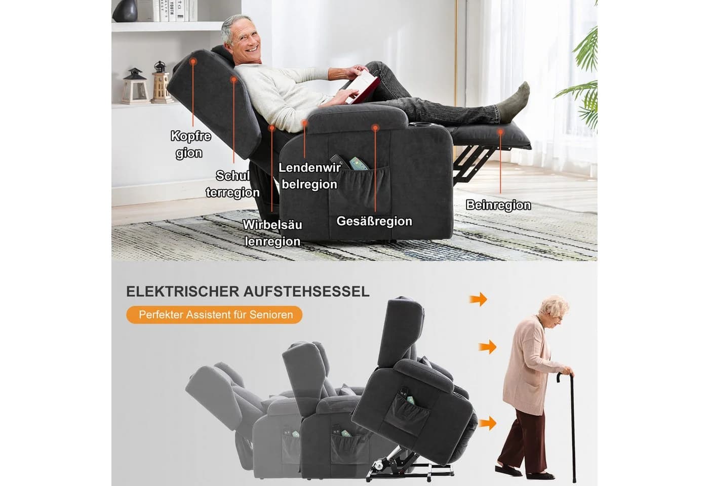 COMHOMA Relaxsessel Aufstehhilfe Massagesessel Stoff - Bild 5