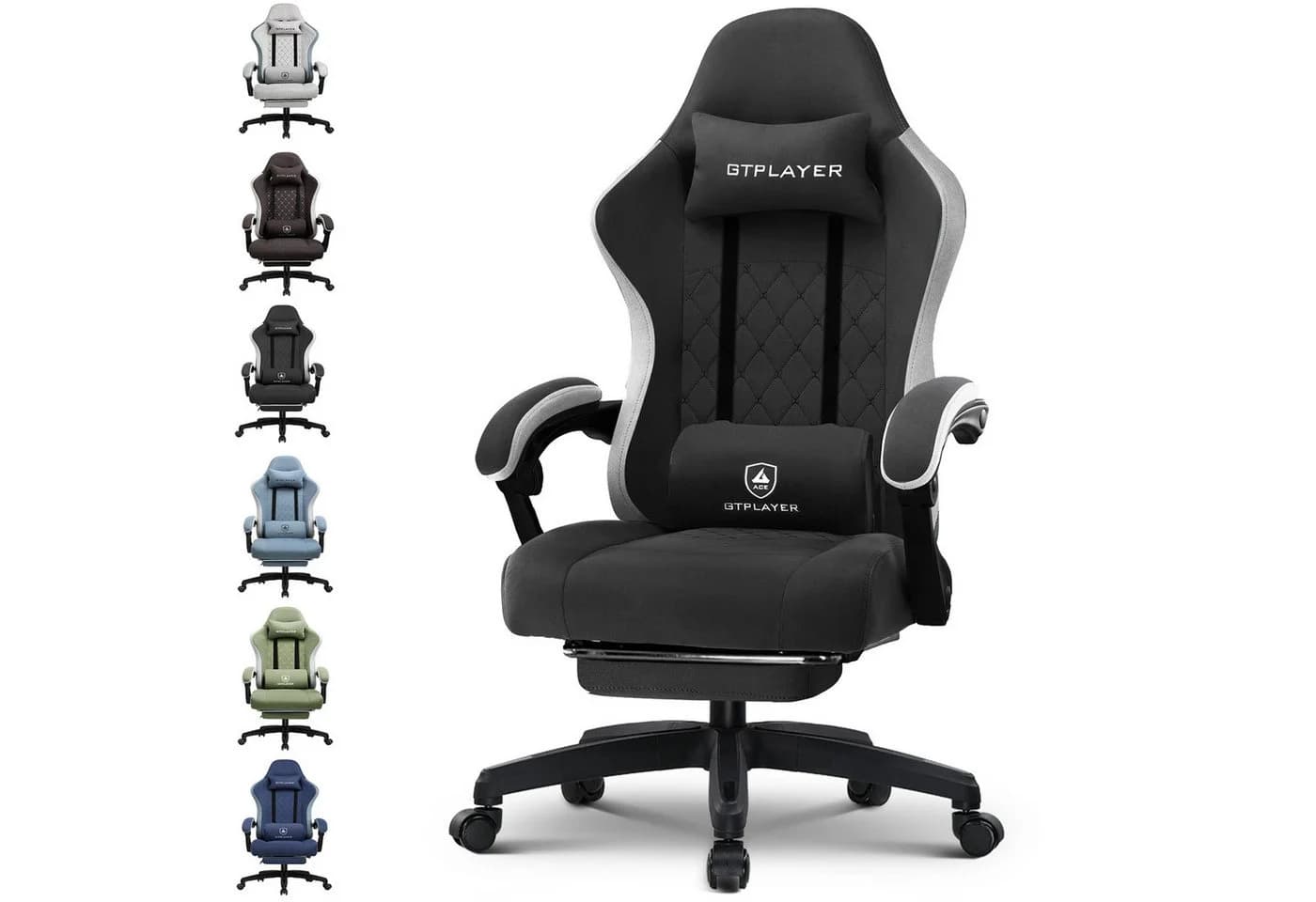 GTPLAYER Gaming-Stuhl Ergonomisch mit Fußstütze und Stoffbezug Schwarz - Bild 2