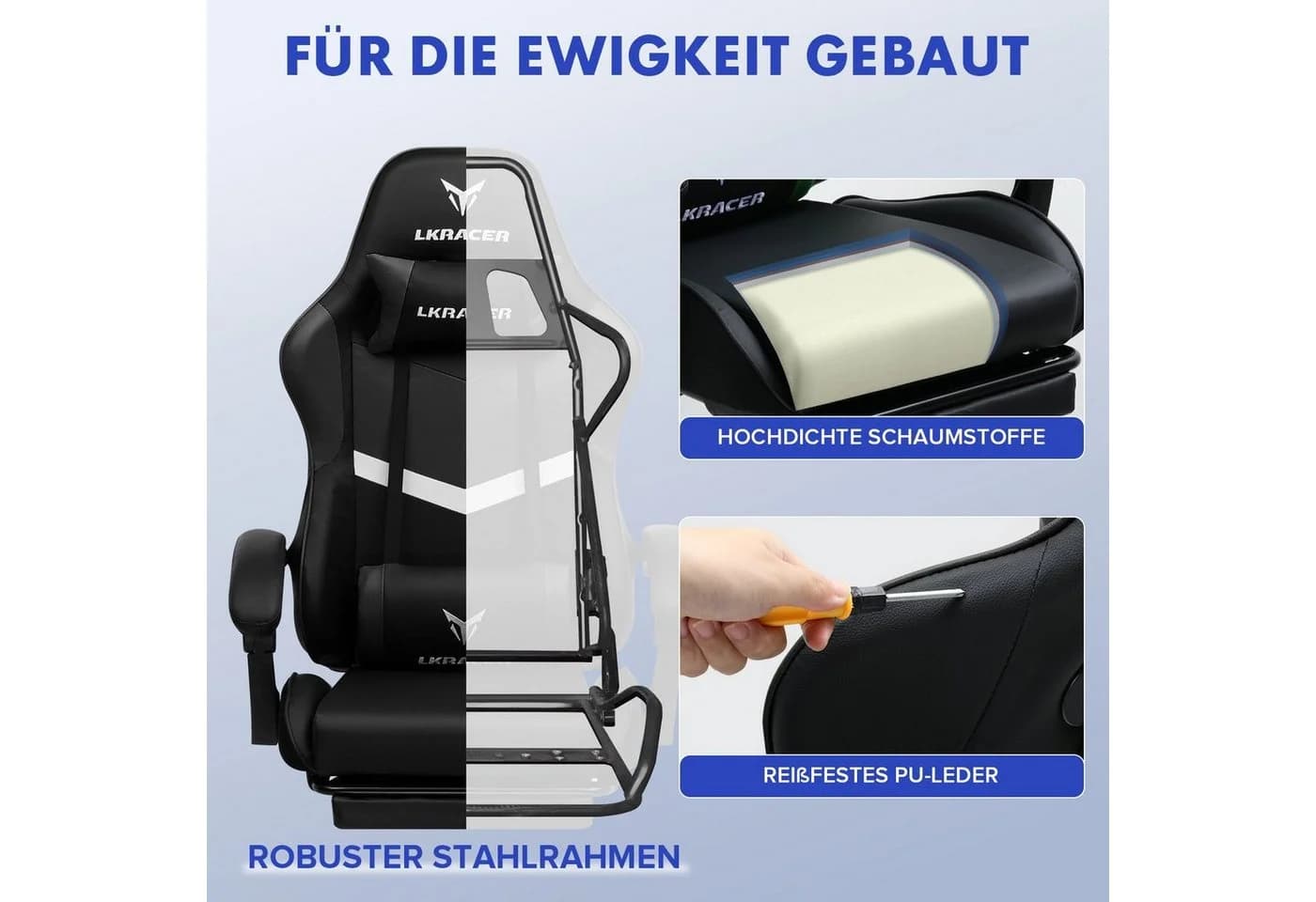 LUCKRACER Gaming-Stuhl Schwarz Ergonomisch mit Lendenkissen