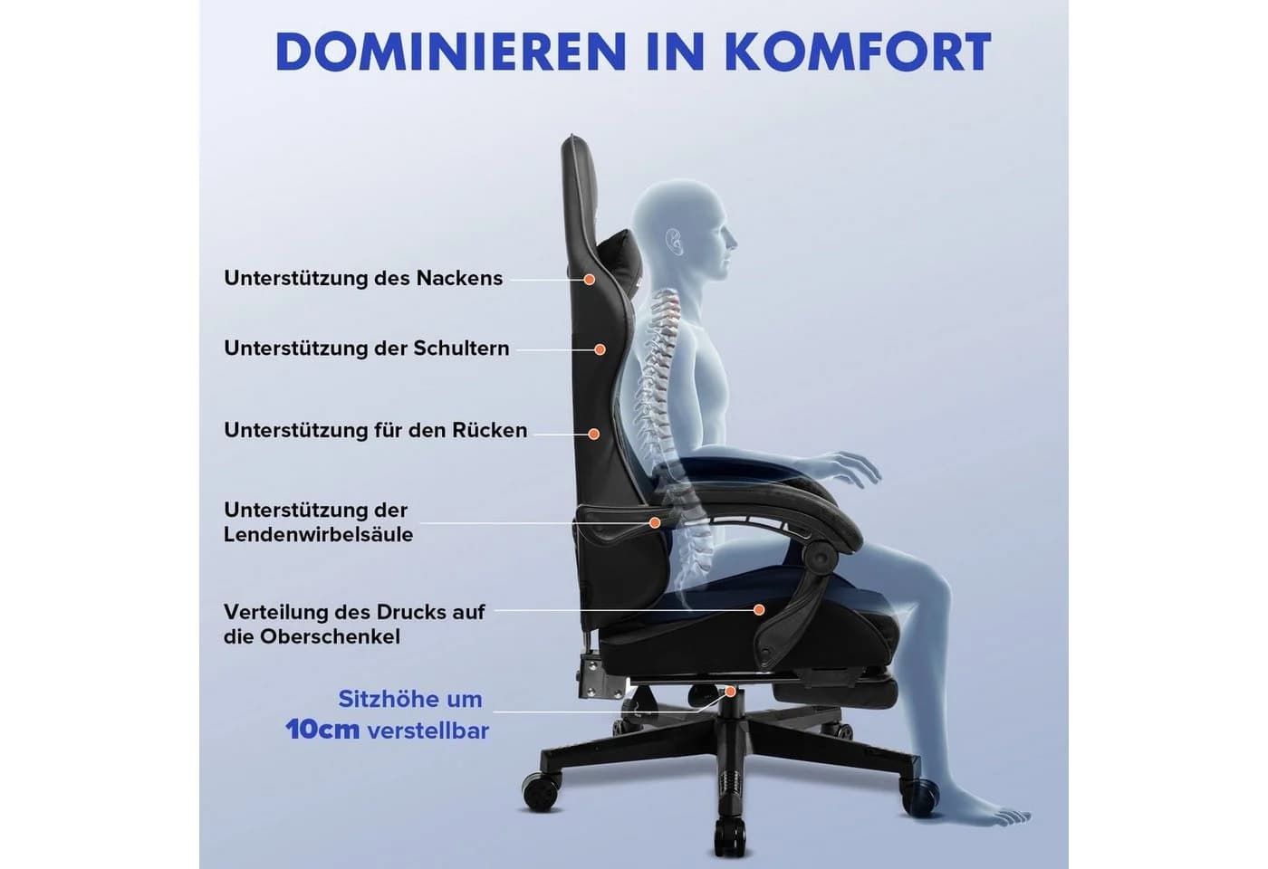 LUCKRACER Gaming-Stuhl Schwarz Ergonomisch mit Lendenkissen - Bild 4