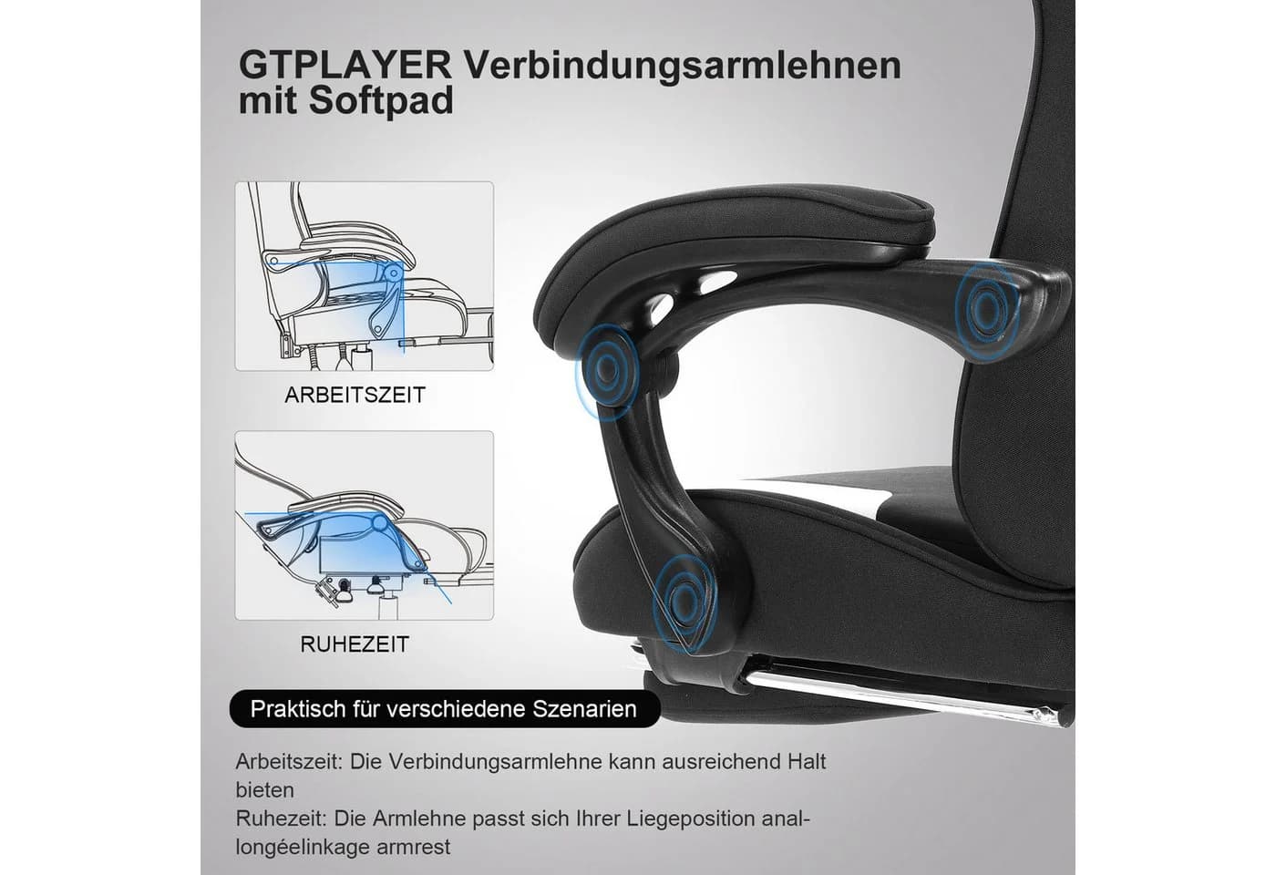 GTPLAYER Gaming-Stuhl mit Massagefunktion und Fußstütze Weiß - Bild 5
