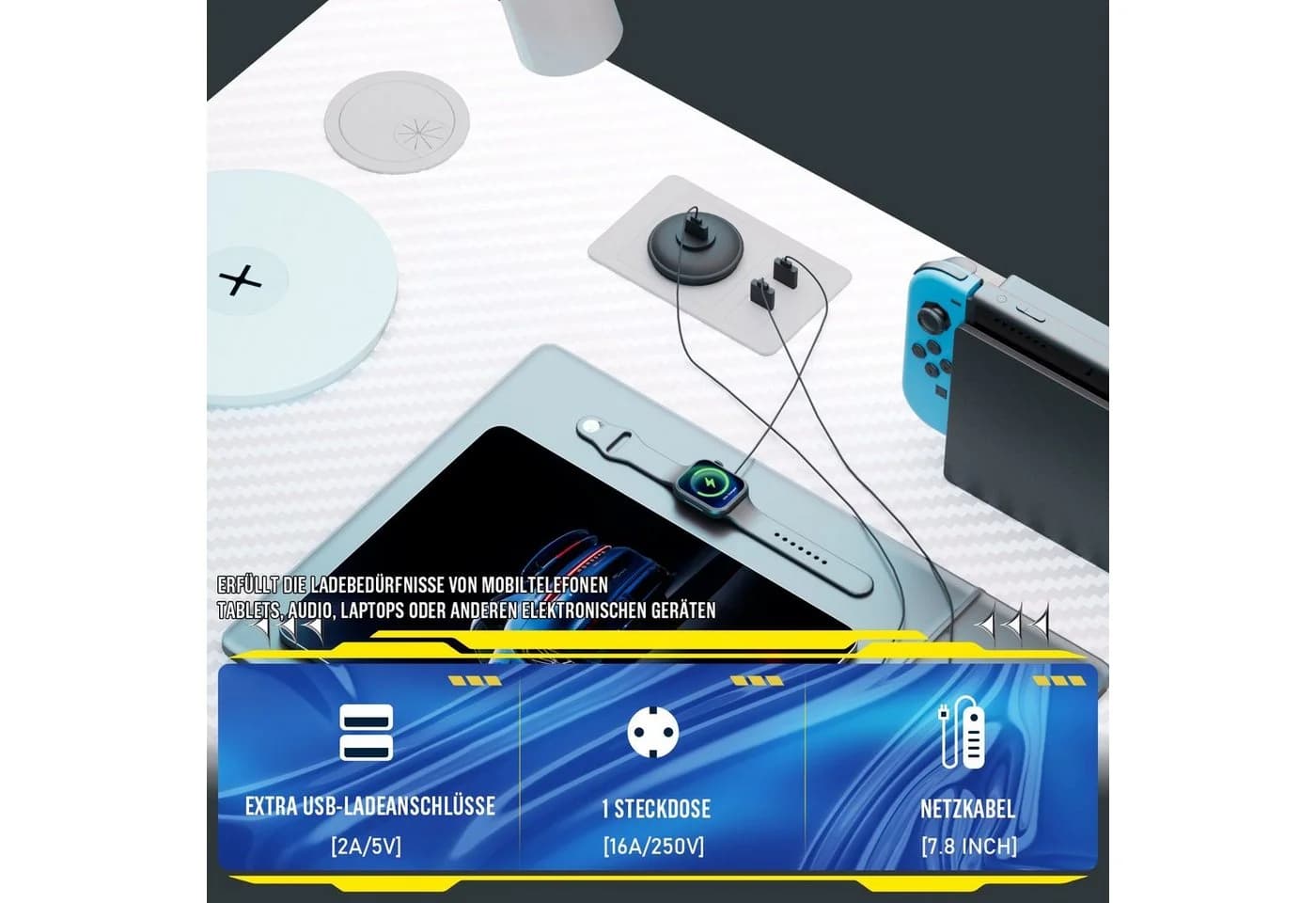 GTPLAYER Gaming Eckschreibtisch L-Form mit Regal und Steckdose