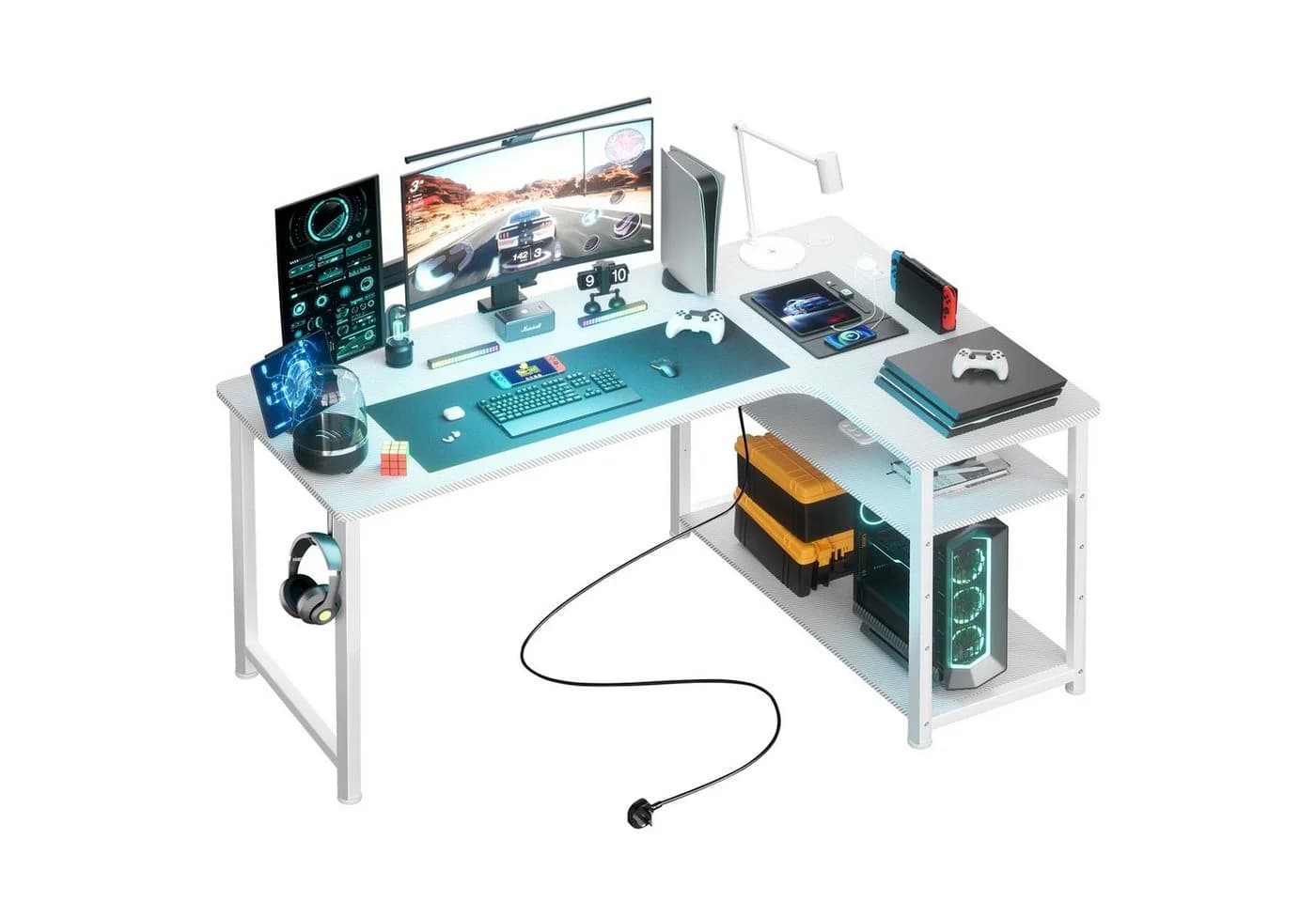 GTPLAYER Gaming Eckschreibtisch L-Form mit Regal und Steckdose - Bild 2