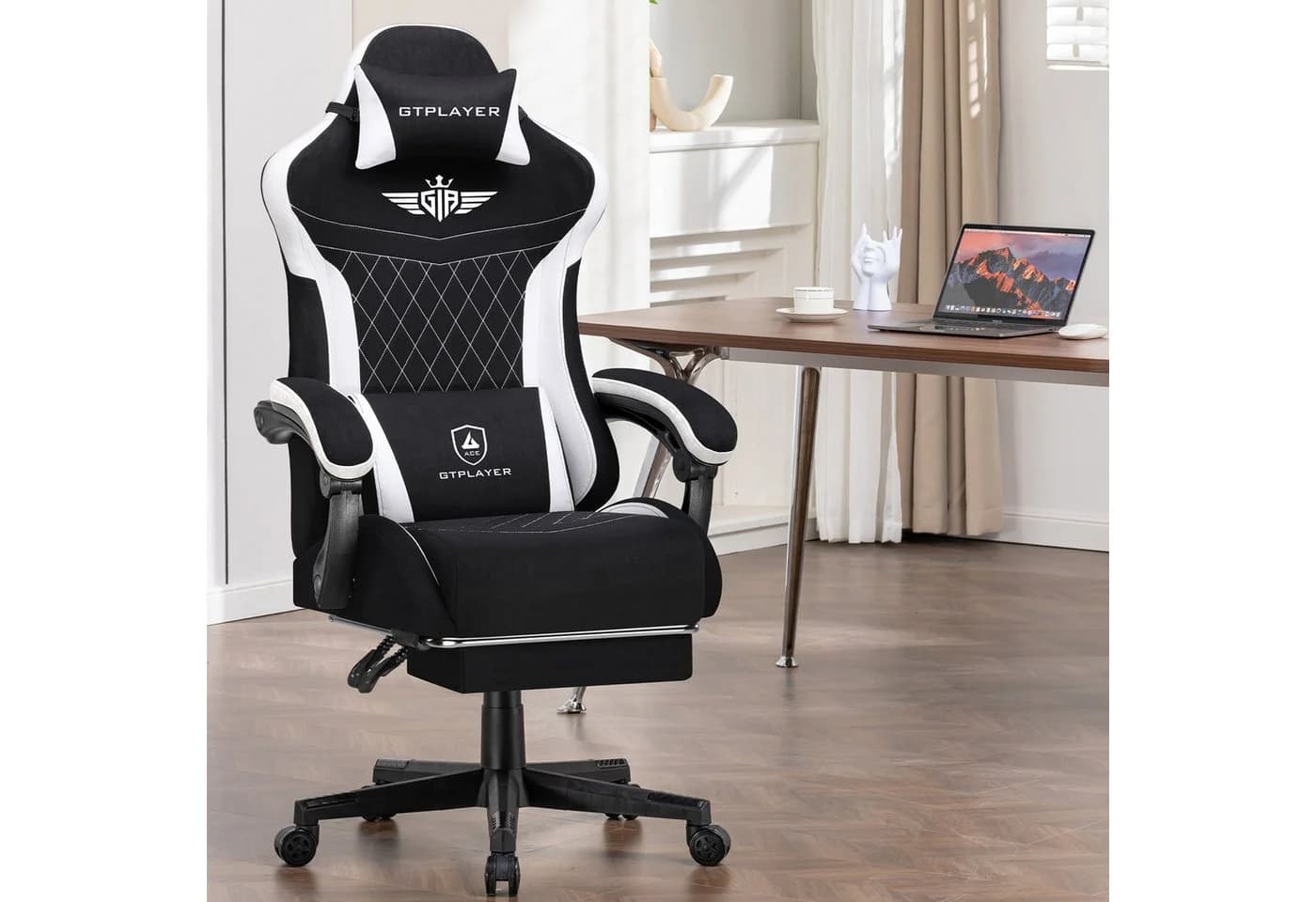 GTPLAYER Gaming-Stuhl Ergonomisch mit Stoffbezug und Fußstütze