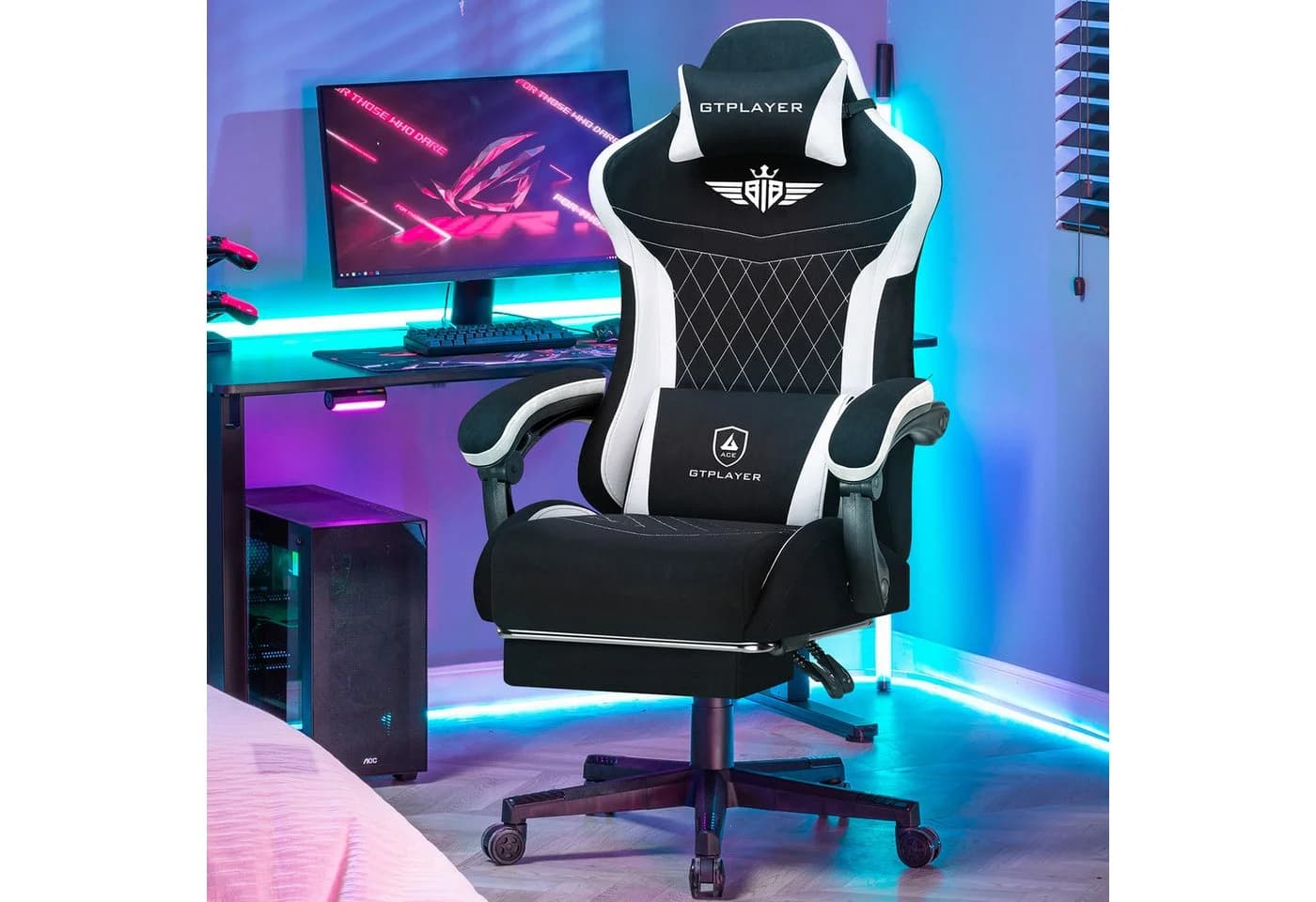 GTPLAYER Gaming-Stuhl Ergonomisch mit Stoffbezug und Fußstütze - Bild 3