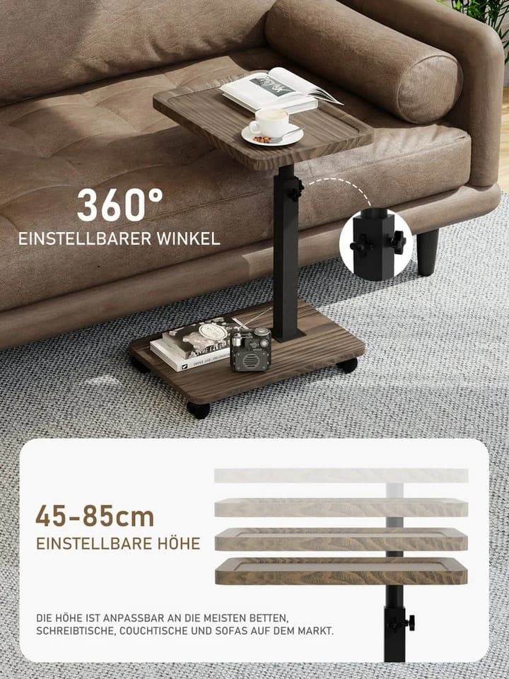 ROYGBIV Beistelltisch C Form mit 360° Drehfunktion, Höhenverstellbar - Bild 3
