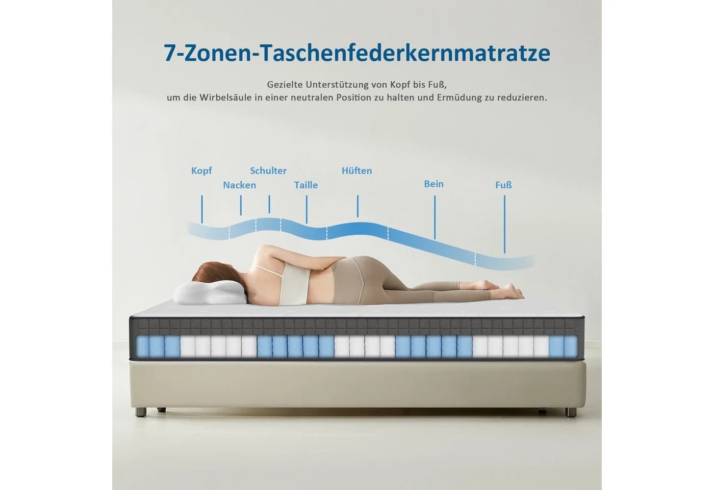 ROYGBIV Taschenfederkernmatratze 25cm H3 7-Zonen Kieselalgenbaumwolle - Bild 4