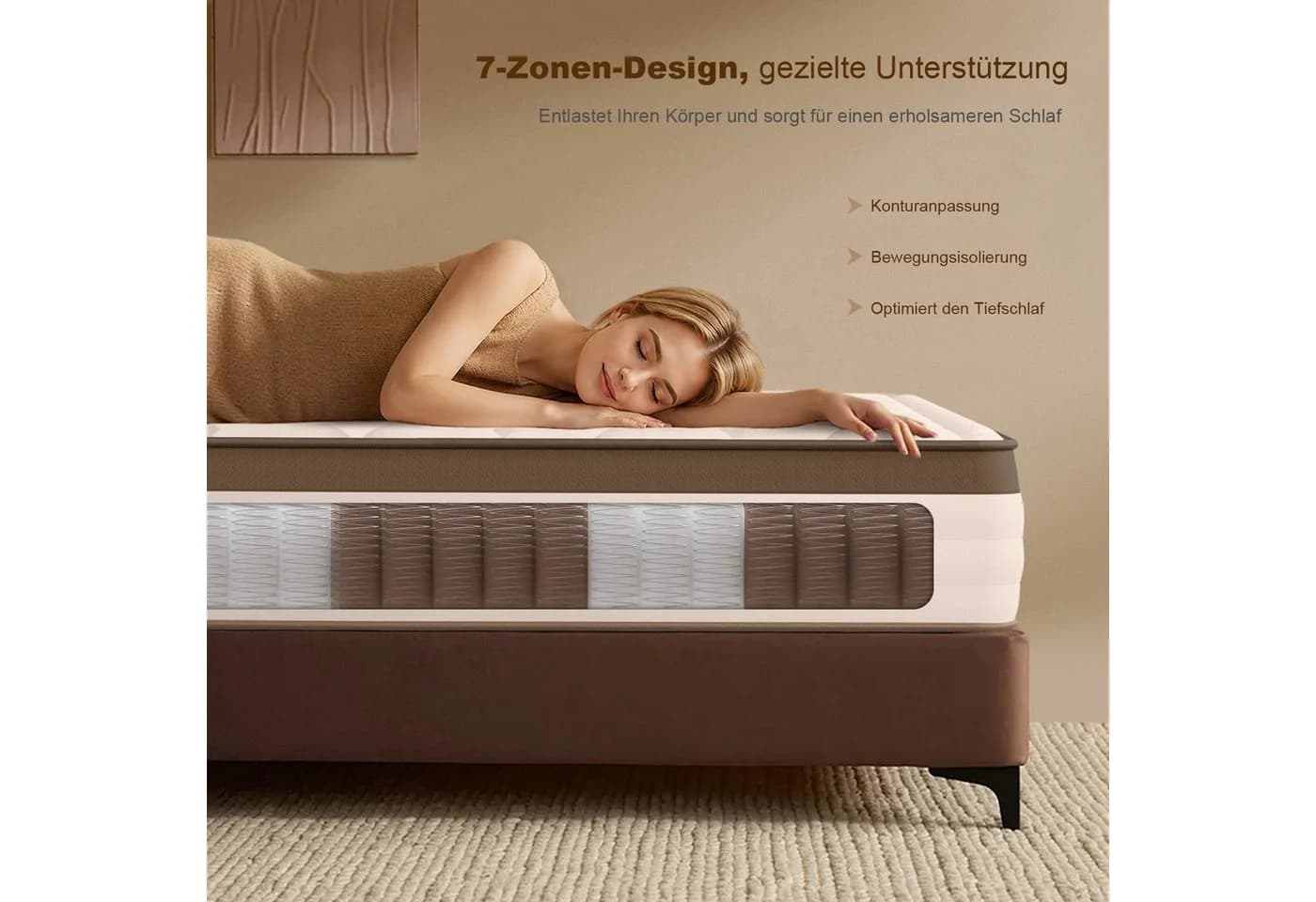 ROYGBIV Taschenfederkernmatratze 7 Zonen Luxus Matratze H2/H3 Braun - Bild 5