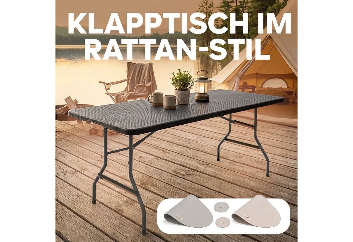 Eiryss Klapptisch Schwarz HDPE Metall 180x74 cm