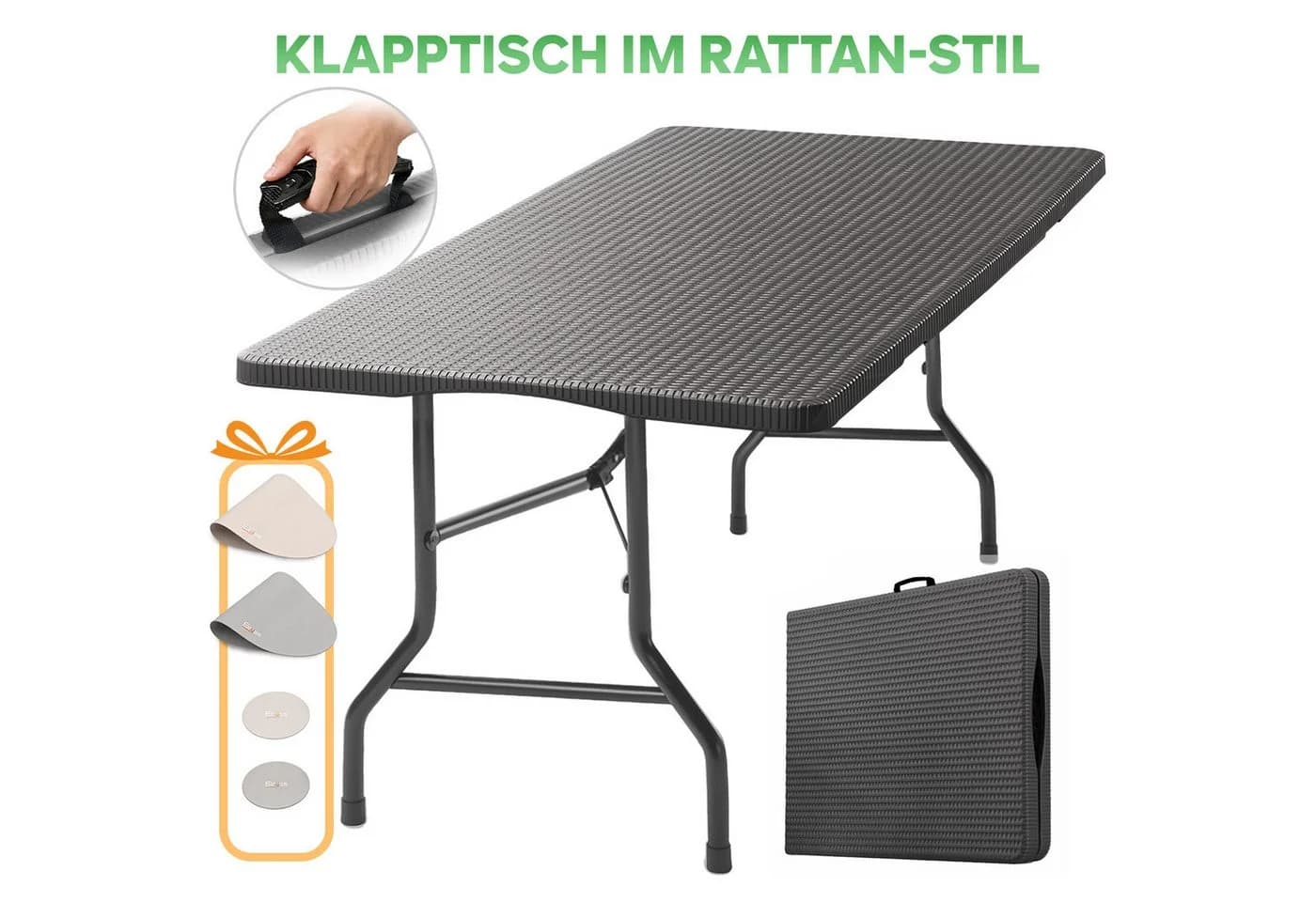 Eiryss Klapptisch Schwarz HDPE Metall 180x74 cm - Bild 2