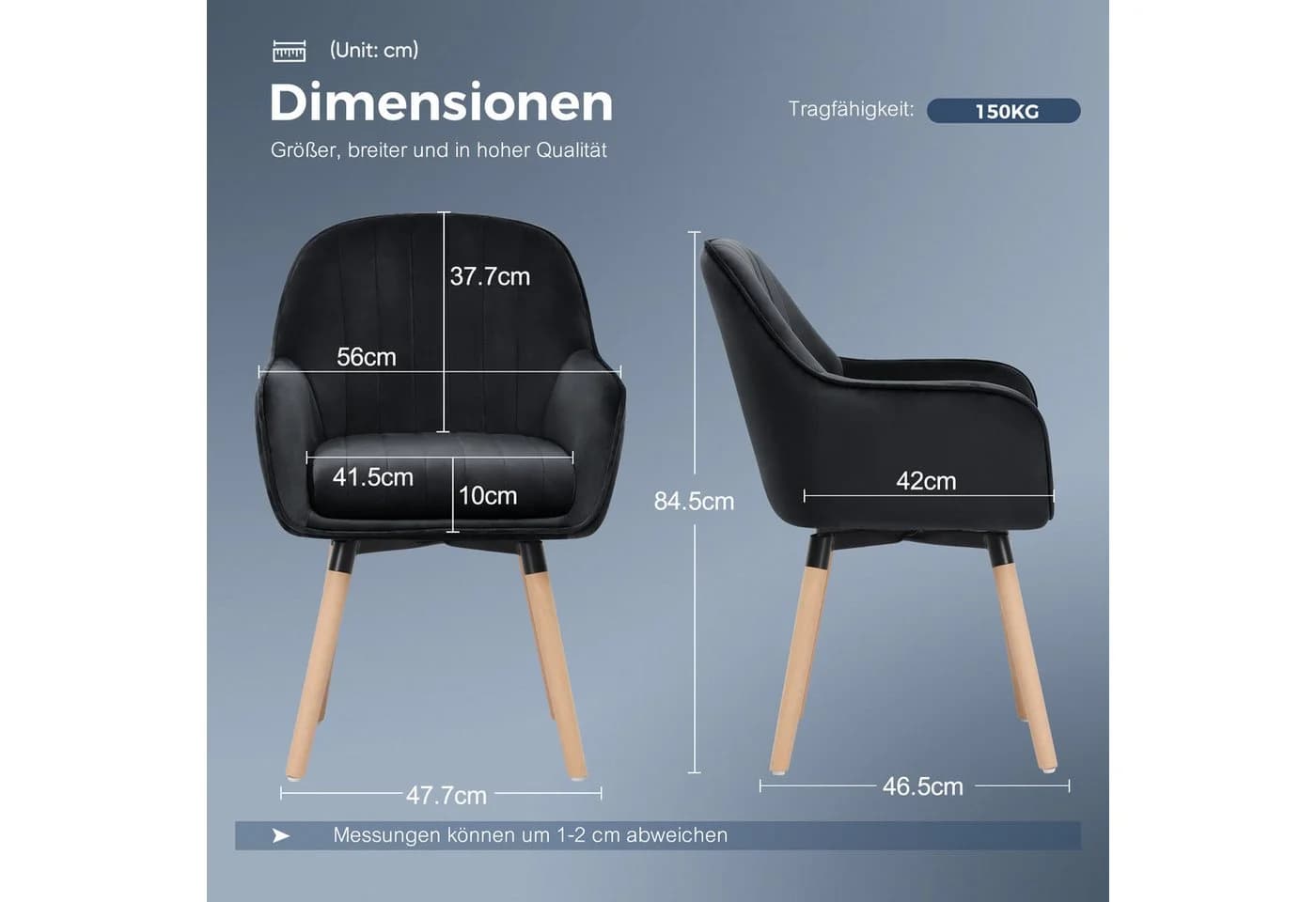 ELUCHANG Esszimmerstuhl Schwarz mit Armlehnen & Polsterung - Bild 5