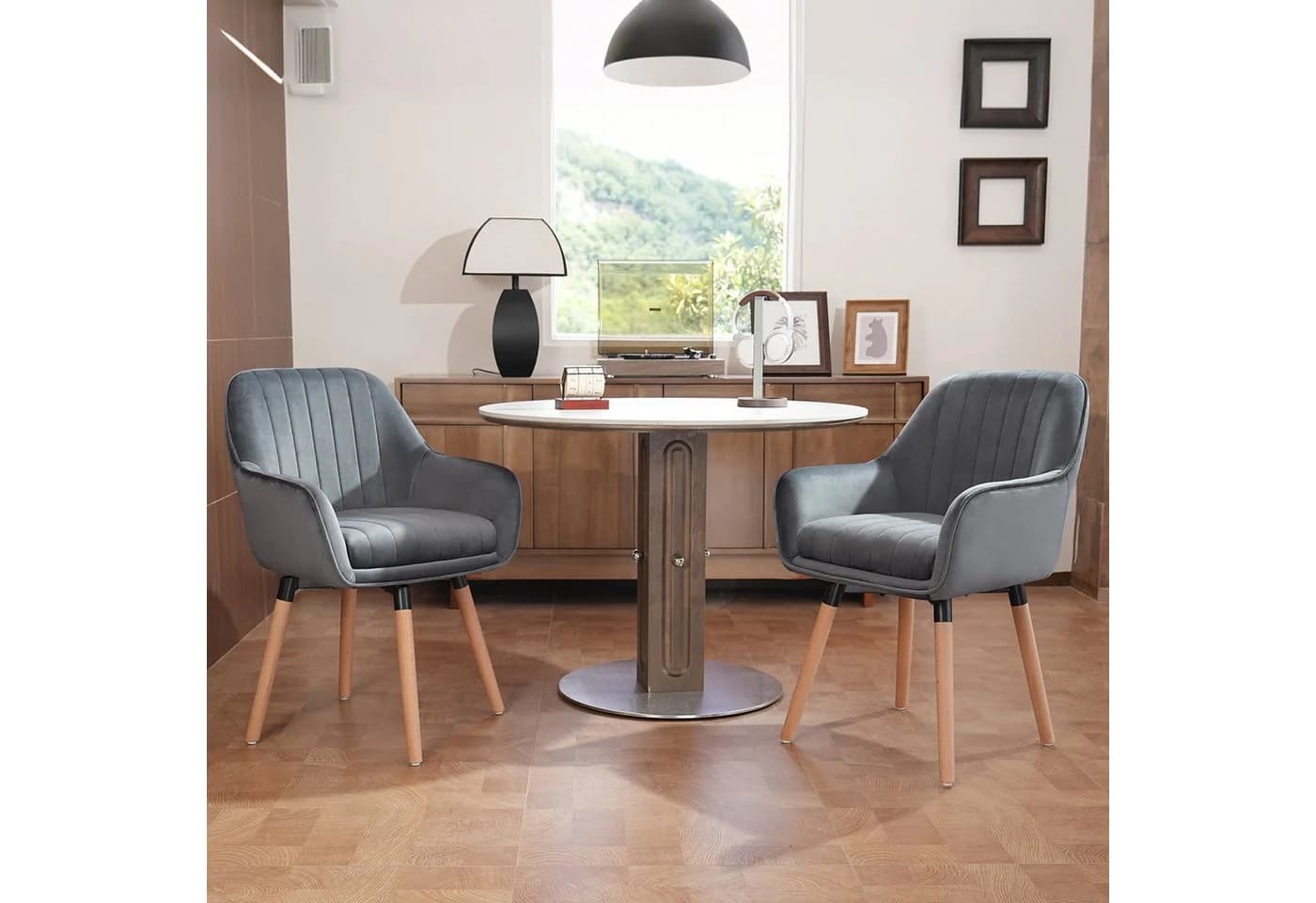 ELUCHANG Polsterstuhl Esszimmerstühle 4er Set grau mit Armlehnen