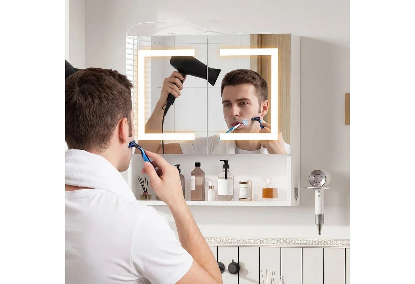ELUCHANG Spiegelschrank Bad mit LED-Beleuchtung und verstellbarer Ablage, weiß - Bild 3