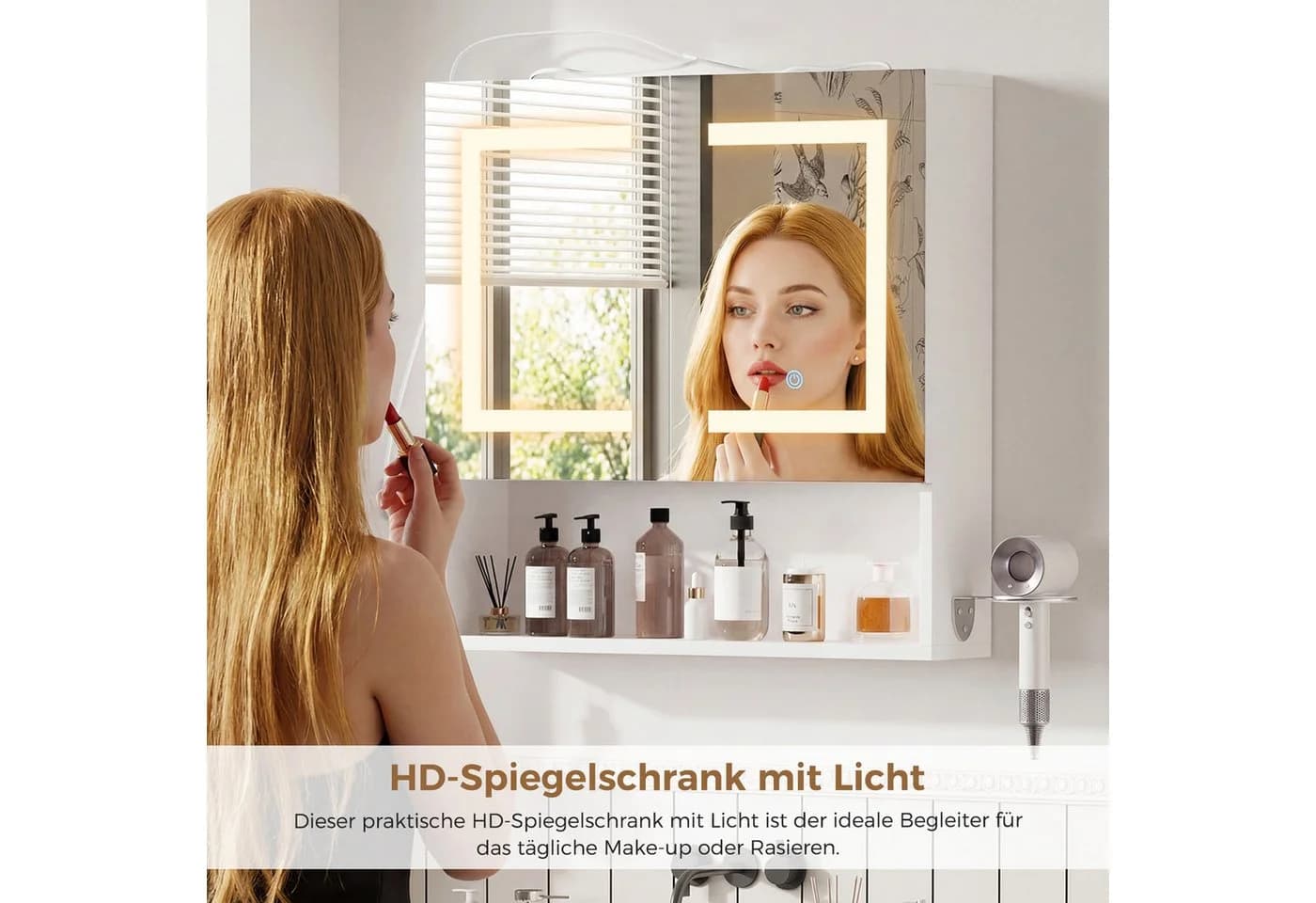 ELUCHANG Spiegelschrank Bad mit LED-Beleuchtung und verstellbarer Ablage, weiß - Bild 4