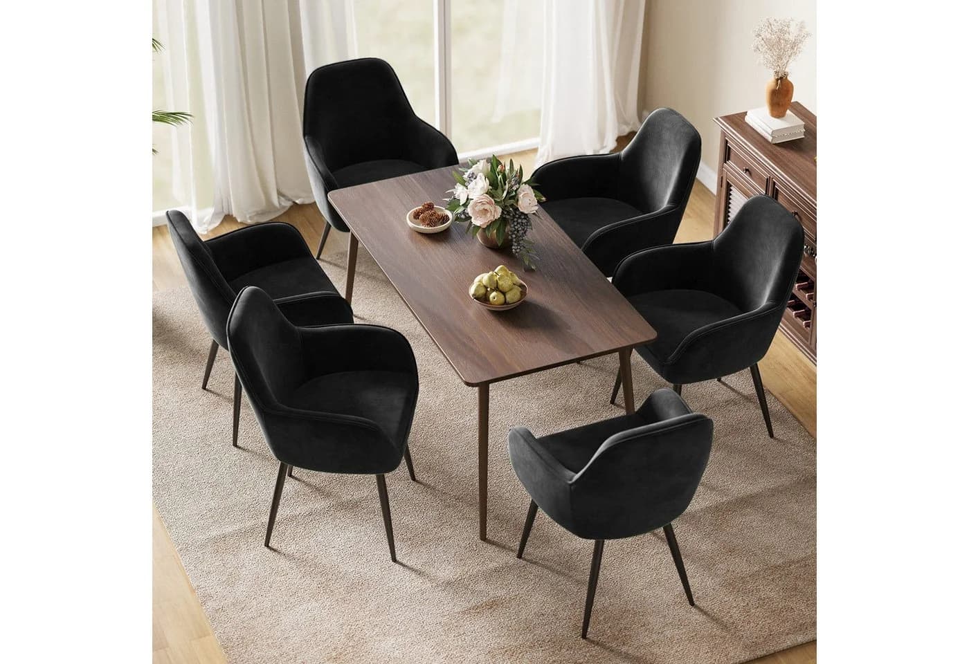 ELUCHANG Esszimmerstuhl Samt Schwarz 2er Set - Bild 2