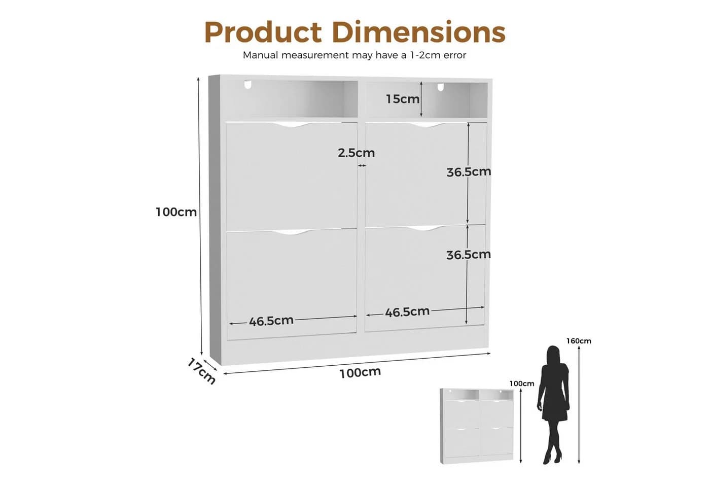 ELUCHANG Schuhschrank Schmal 4 Klappen Weiß Holz - Bild 3
