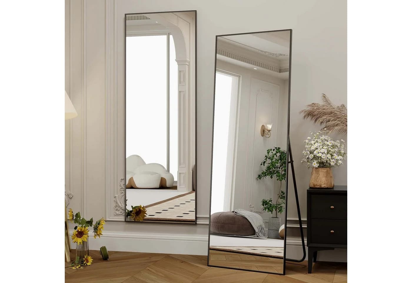 BEAUTYPEAK Standspiegel Rechteckspiegel Schwarz Aluminium Rahmen