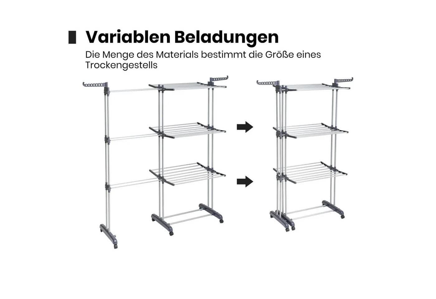 Oak&Tea Wäscheständer XXL 4 Ebenen Grau Stahl Rollen - Bild 4