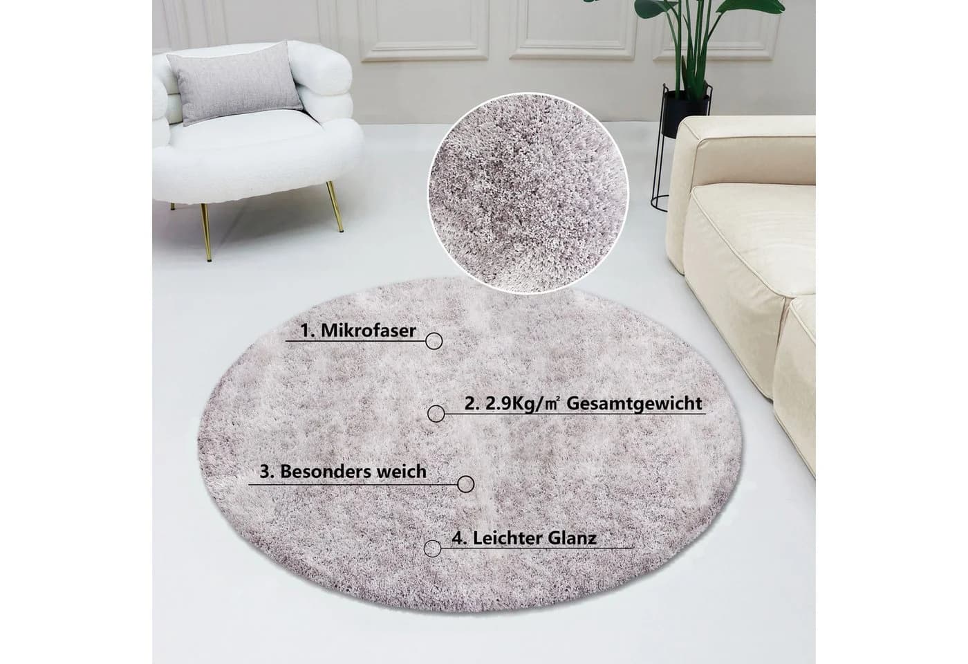 Bruno Banani Hochflor-Teppich Dana Silber Rund 30mm - Bild 2