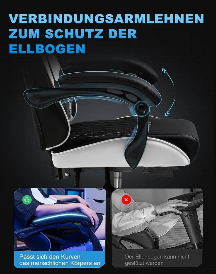 GTPLAYER Gaming-Stuhl Ergonomisch mit Fußstütze Weiß - Bild 4