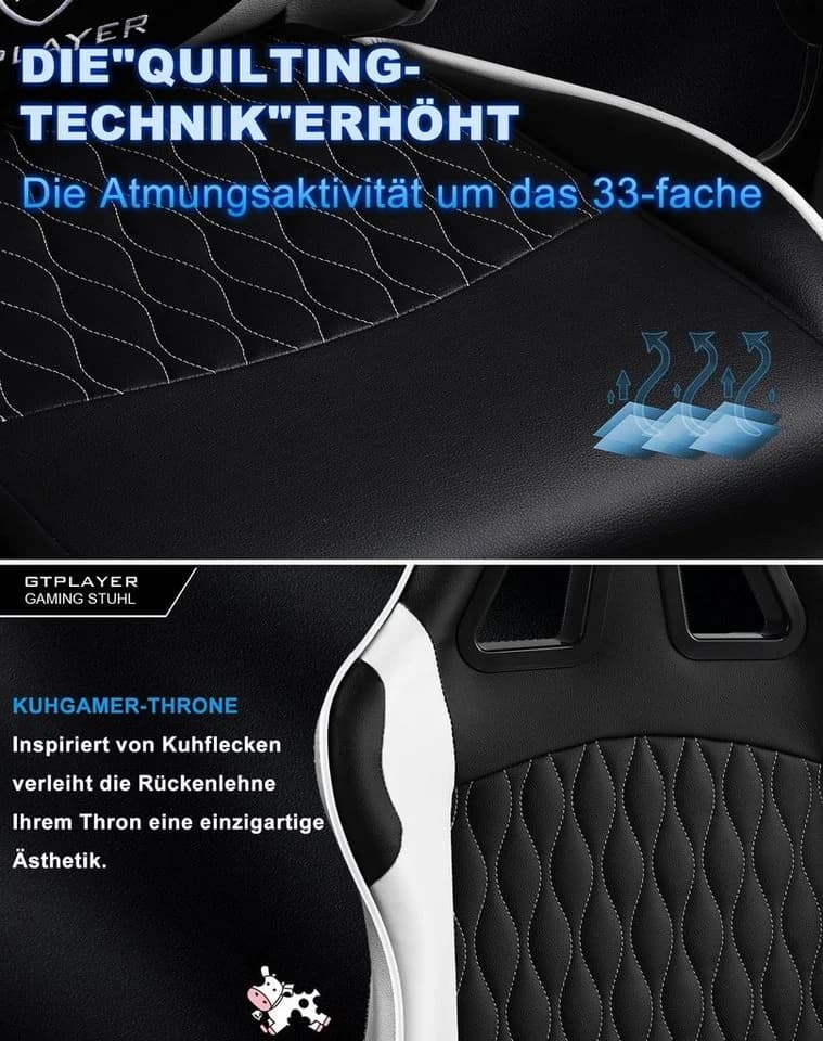 GTPLAYER Gaming-Stuhl Ergonomisch mit Fußstütze Weiß - Bild 5