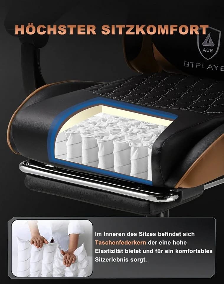 GTPLAYER Gaming-Stuhl Ergonomisch mit Fußstütze & Wippfunktion Braun - Bild 3