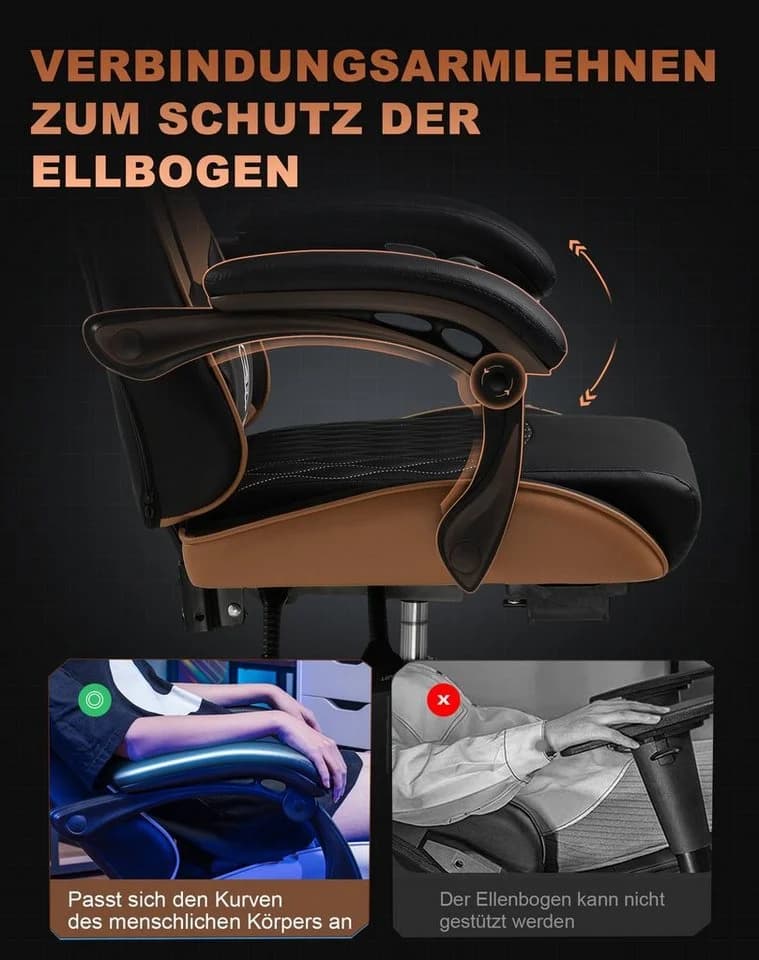 GTPLAYER Gaming-Stuhl Ergonomisch mit Fußstütze & Wippfunktion Braun - Bild 4