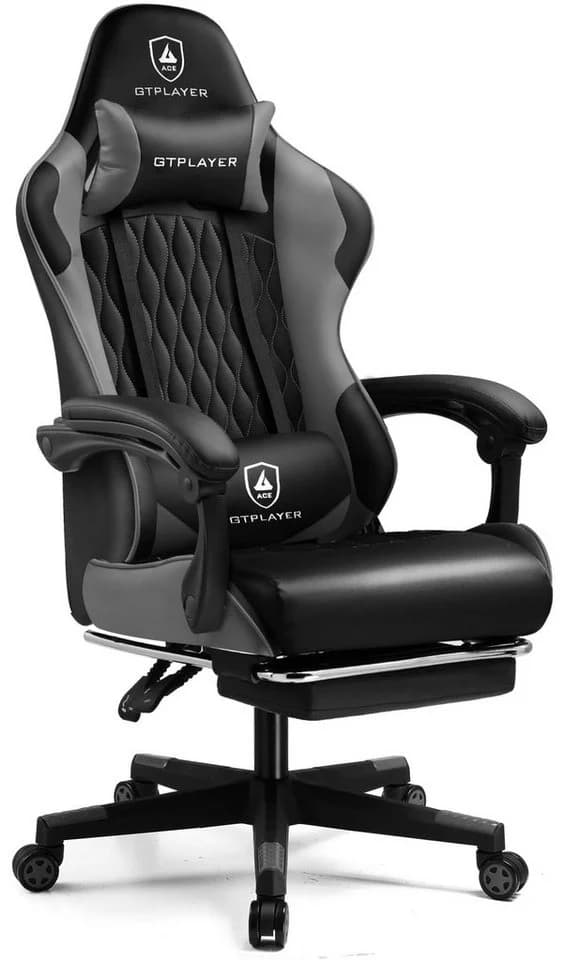 GTPLAYER Gaming-Stuhl Grau Ergonomisch mit Fußstütze und Lendenstütze - Bild 2