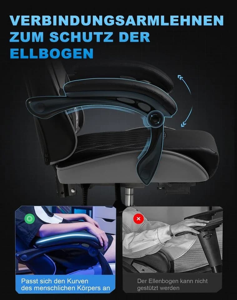GTPLAYER Gaming-Stuhl Grau Ergonomisch mit Fußstütze und Lendenstütze - Bild 4