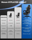 GTPLAYER Gaming-Stuhl Grau Ergonomisch mit Fußstütze und Lendenstütze Bild 5