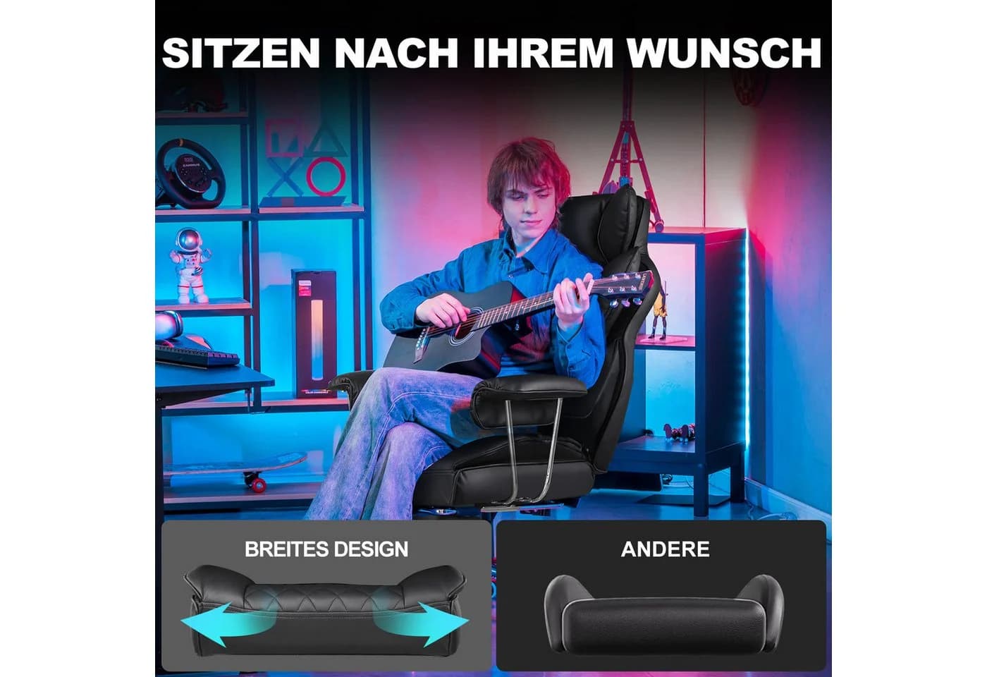 GTPLAYER Gaming-Stuhl, Ergonomischer Bürostuhl mit Fußstütze