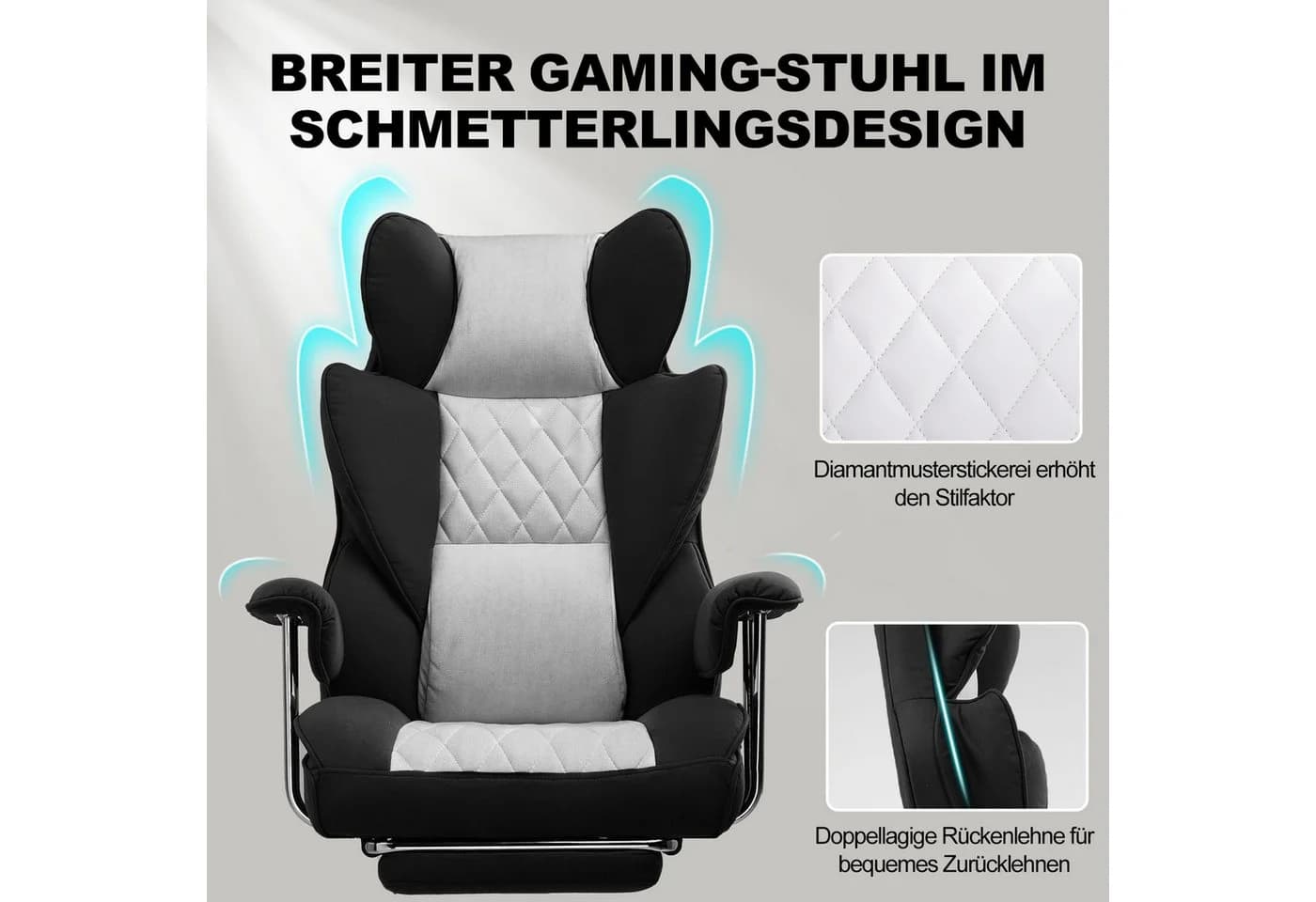 GTPLAYER Gaming-Stuhl Ergonomisch mit Fußstütze Schwarz-Grau - Bild 4