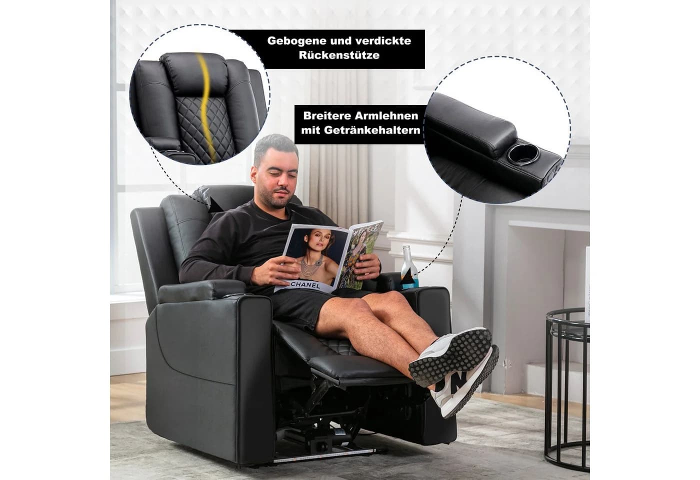 COMHOMA Elektrischer Relaxsessel Schwarz mit Massagefunktion und LED - Bild 3