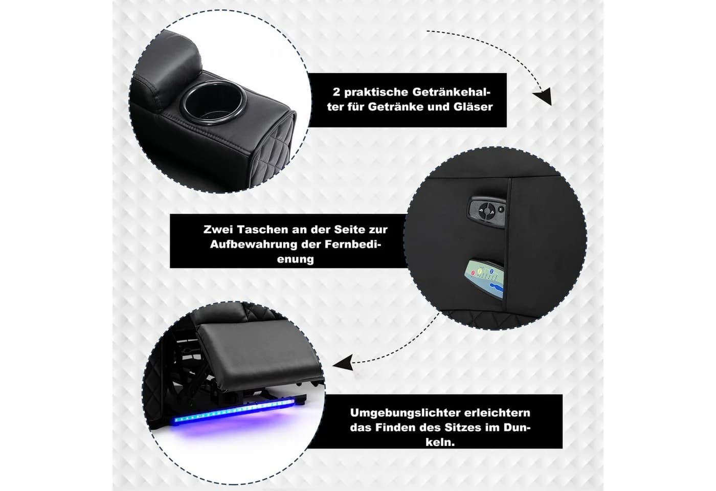 COMHOMA Elektrischer Relaxsessel Schwarz mit Massagefunktion und LED - Bild 5