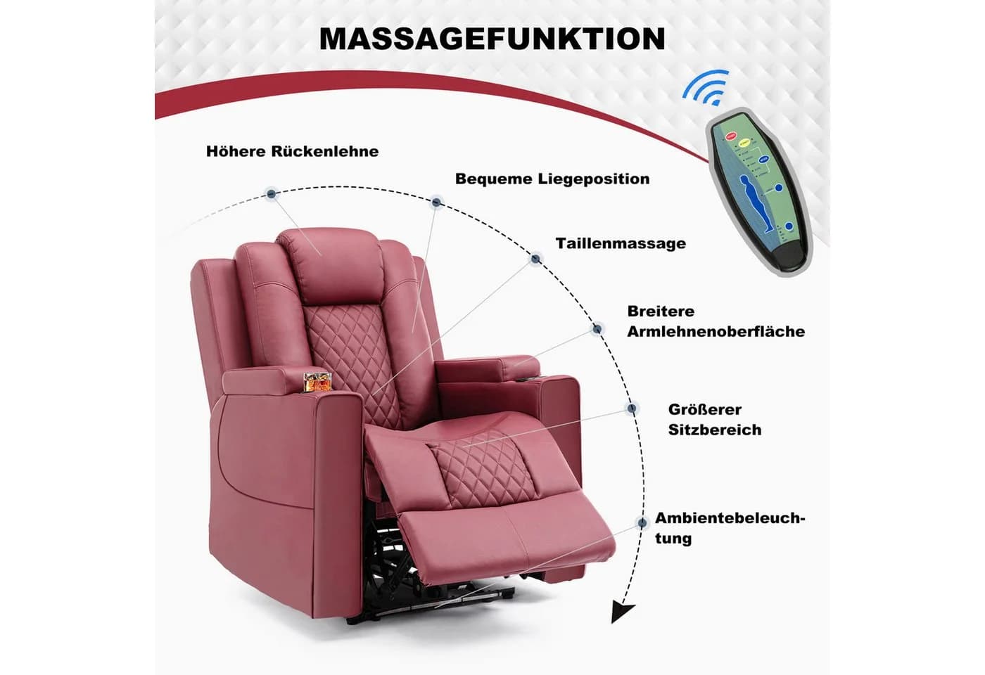 COMHOMA Elektrischer Relaxsessel mit Massagefunktion und LED - Bild 4